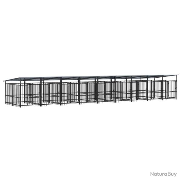 Chenil cage enclos pac animaux d'ext�rieur avec toit pour chiens acier 16,89 m� noir 02_0041749