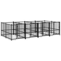 Chenil cage enclos pac animaux d'ext&eacute;rieur pour chiens acier 7,51 m&sup2; noir 02_0041877