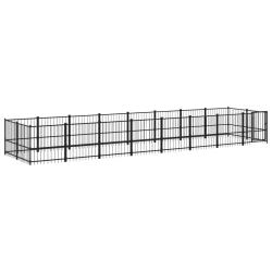 Chenil cage enclos pac animaux d'ext&eacute;rieur pour chiens acier 15,02 m&sup2; noir 02_0041795