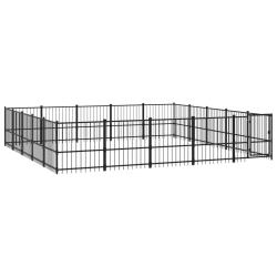 Chenil cage enclos pac animaux d'ext&eacute;rieur pour chiens acier 23,52 m&sup2; noir 02_0041820