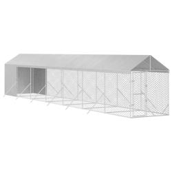 Chenil cage enclos pac animaux d'ext&eacute;rieur pour chiens avec toit argent&eacute; 2 x 14 x 2,5 m Argent 02_0
