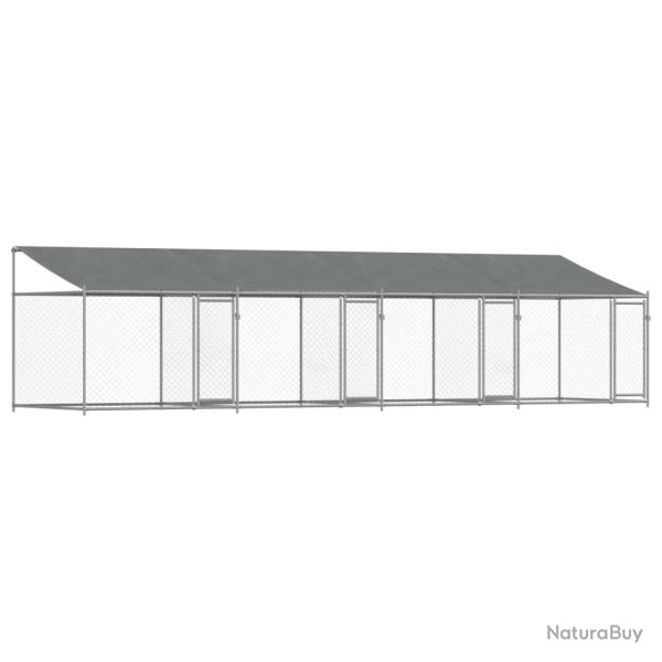 Cage pour chien avec toit et portes 8 x 2 x 2m acier galvanis� gris 02_0041636
