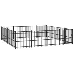 Chenil cage enclos pac animaux d'ext&eacute;rieur pour chiens acier 15,05 m&sup2; noir 02_0041798