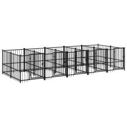 Chenil cage enclos pac animaux d'ext&eacute;rieur pour chiens acier 9,38 m&sup2; noir 02_0041889
