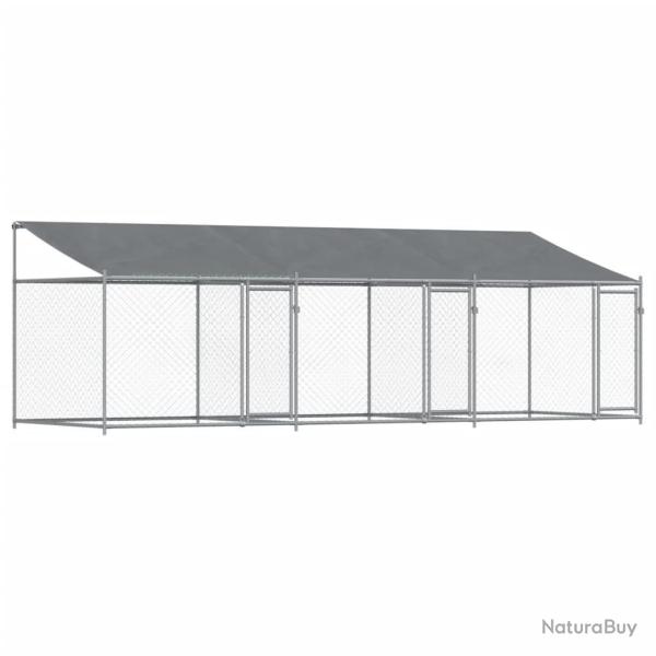 Cage pour chien avec toit et portes 6 x 2 x 2m acier galvanis� gris 02_0041635