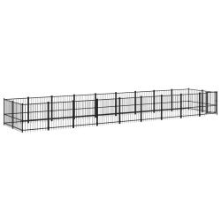Chenil cage enclos pac animaux d'ext&eacute;rieur pour chiens acier 16,89 m&sup2; noir 02_0041802
