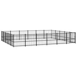 Chenil cage enclos pac animaux d'ext&eacute;rieur pour chiens acier 28,23 m&sup2; noir 02_0041828