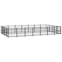Chenil cage enclos pac animaux d'ext&eacute;rieur pour chiens acier 26,35 m&sup2; noir 02_0041824