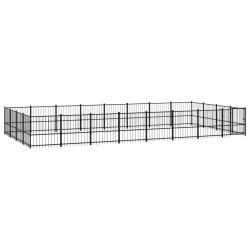 Chenil cage enclos pac animaux d'ext&eacute;rieur pour chiens acier 30,11 m&sup2; noir 02_0041834