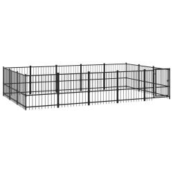 Chenil cage enclos pac animaux d'ext&eacute;rieur pour chiens acier 14,11 m&sup2; noir 02_0041790