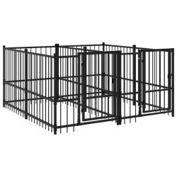 Chenil cage enclos pac animaux d'ext&eacute;rieur pour chiens acier 3,75 m&sup2; noir 02_0041833