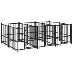 Chenil cage enclos pac animaux d'ext&eacute;rieur pour chiens acier 5,63 m&sup2; noir 02_0041858