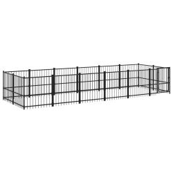 Chenil cage enclos pac animaux d'ext&eacute;rieur pour chiens acier 11,26 m&sup2; noir 02_0041783