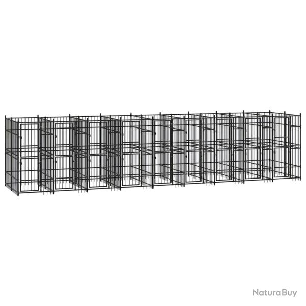 Chenil cage enclos pac animaux d'ext�rieur pour chiens acier 16,59 m� noir 02_0041801