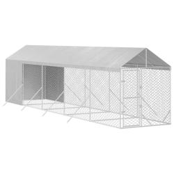 Chenil cage enclos pac animaux d'ext&eacute;rieur pour chiens avec toit argent&eacute; 2 x 10 x 2,5 m Argent 02_0