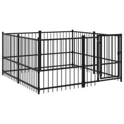 Chenil cage enclos pac animaux d'ext&eacute;rieur pour chiens acier 3,75 m&sup2; noir 02_0041832