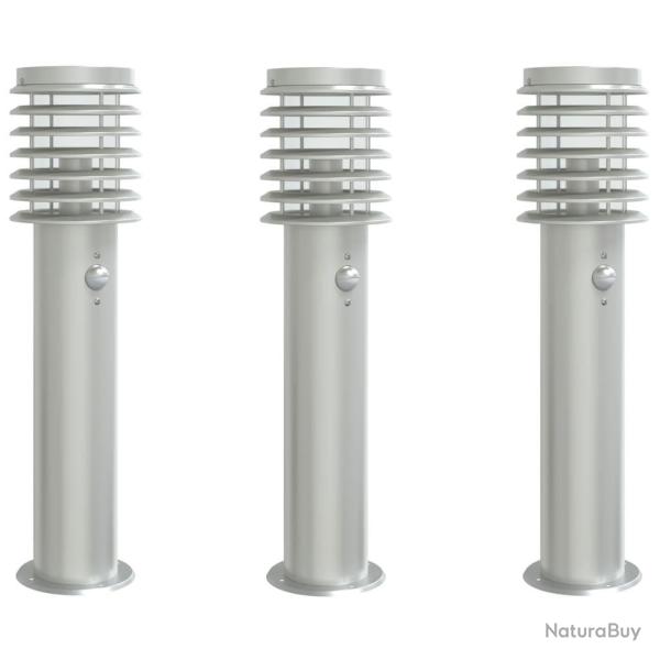Lampadaires d'extrieur avec capteurs 3 pcs acier inoxydable Argent 02_0042568