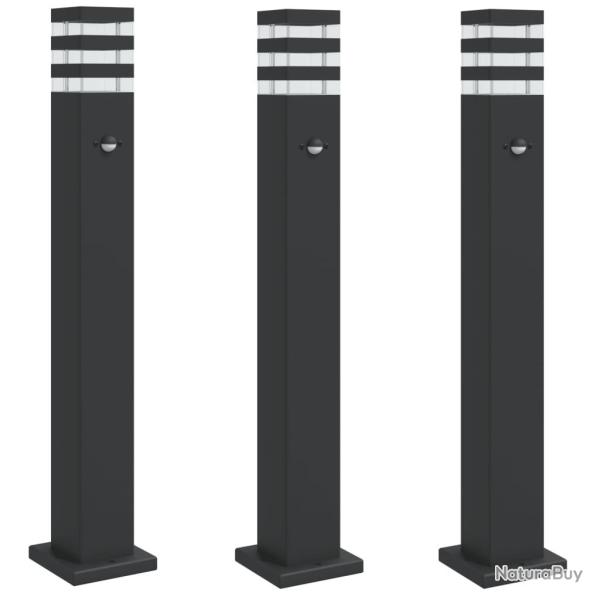 Lampadaires d'ext�rieur avec capteur 3 pcs 80 cm aluminium noir 02_0042566