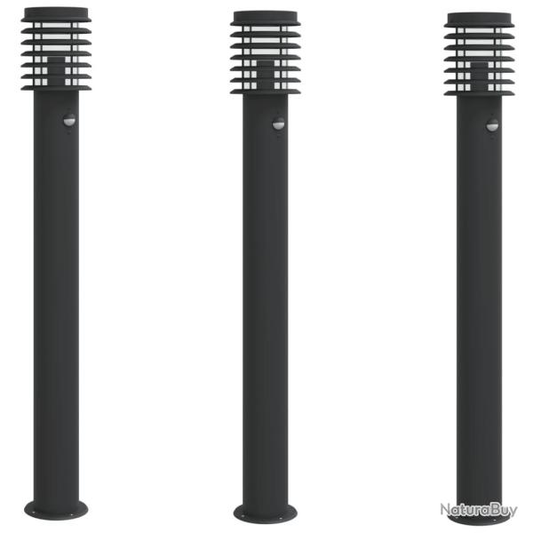 Lampadaires d'extrieur et capteurs 3 pcs acier inoxydable noir 02_0042575