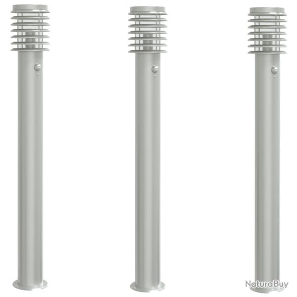 Lampadaires d'extrieur avec capteurs 3 pcs acier inoxydable Argent 02_0042567