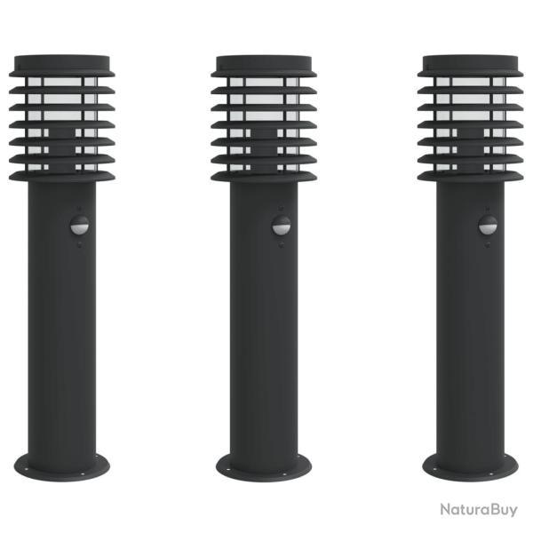 Lampadaires d'extrieur et capteurs 3 pcs acier inoxydable noir 02_0042574