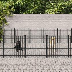 Chenil cage enclos pac animaux d'ext&eacute;rieur pour chiens acier 37,64 m&sup2; noir 02_0041844