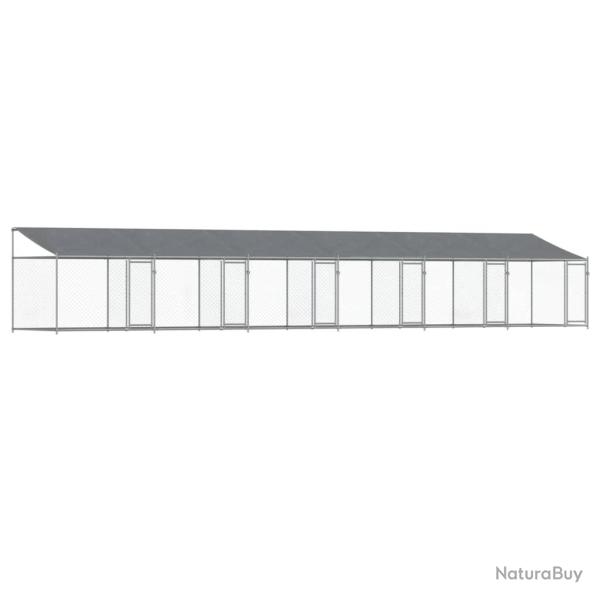 Cage pour chien avec toit/portes 12 x 2 x 2 m acier galvanis� gris 02_0041638