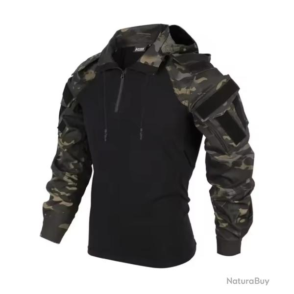 Chemises d'ext�rieur camouflage - Combat T-Shirt � capuche ( Camo For�t Fonc�) (2)