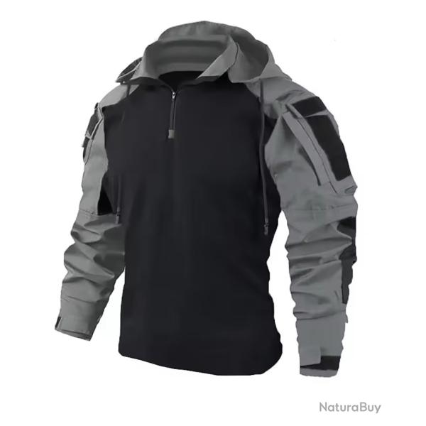 Chemises d'ext�rieur camouflage - Combat T-Shirt � capuche ( Gris Swat) (2)