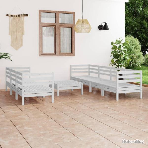 Salon de jardin 8 pcs Blanc Bois de pin massif