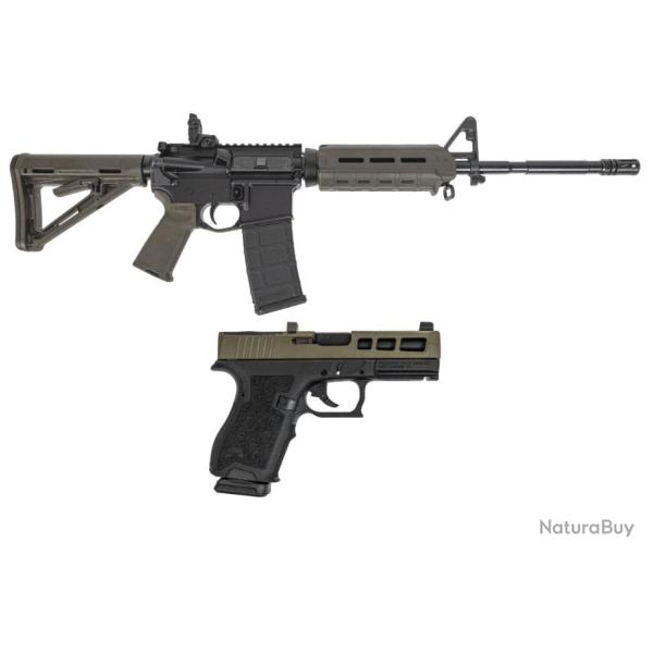 Carabine PSA 16"Nitride M4 5.56, ODG & Pistolet PSA Dagger Compact 9mm, 2-Tone Sniper Green