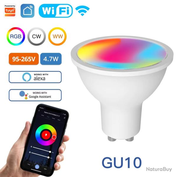 AMPOULE LED GU10 WIFI CONNECTEE 4.7W ALEXA GOOGLE HOME MOES APP NEUF IOS ANDROID