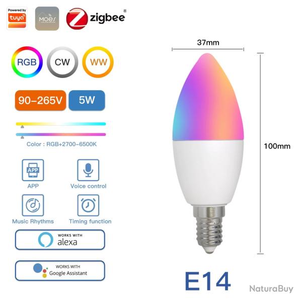 AMPOULE LED E14 WIFI CONNECTEE 6W ALEXA GOOGLE HOME MOES APP NEUF IOS ANDROID