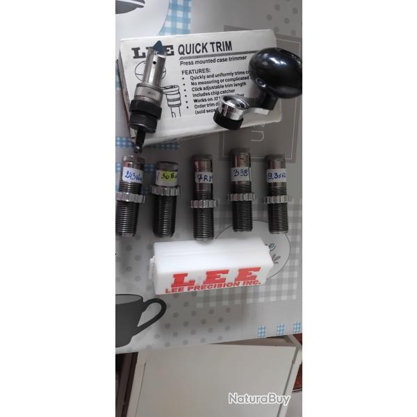 Vend jeu outils lee racoursisseur de douilles .calibre, 243w, 7rm, 308w, 338w, 9.3x62. Et quick trim