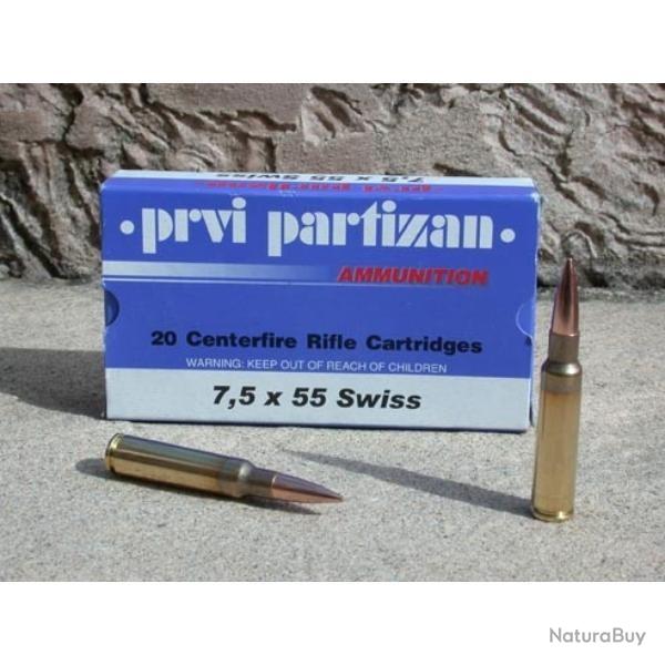 20 Munitions Partizan Cal.7.5X55 Swiss 174 GRS FMJ