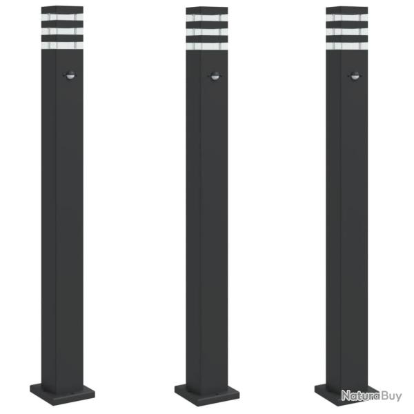 Lampadaires d'extrieur avec capteur 3 pcs 110cm aluminium noir 02_0042564