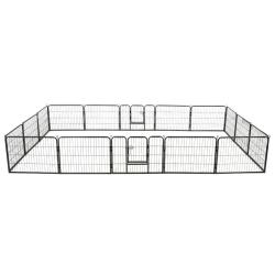 Parc pour chiens 16 panneaux acier 60 x 80 cm noir 02_0043653