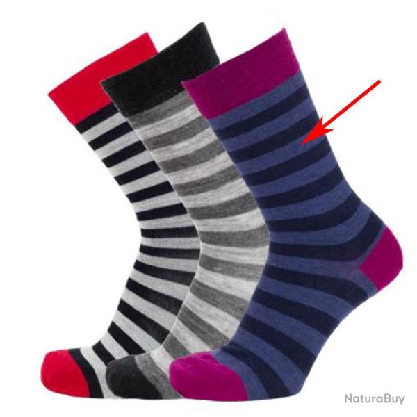 Chaussettes chaudes mixte laine extra fines 60 ray�es gris noir 35/39 ray� marine bleu fushia