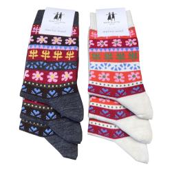 Chaussettes m&eacute;rinos 78 joie nordique de cr&eacute;ateur fleurs color&eacute;es blanc &eacute;cru 40/45