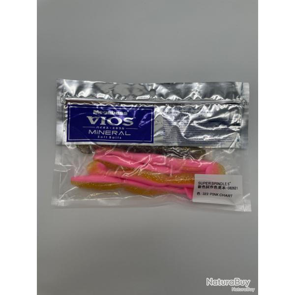 Leurre souple Megabass super spindle worm 5" pink chart + brown