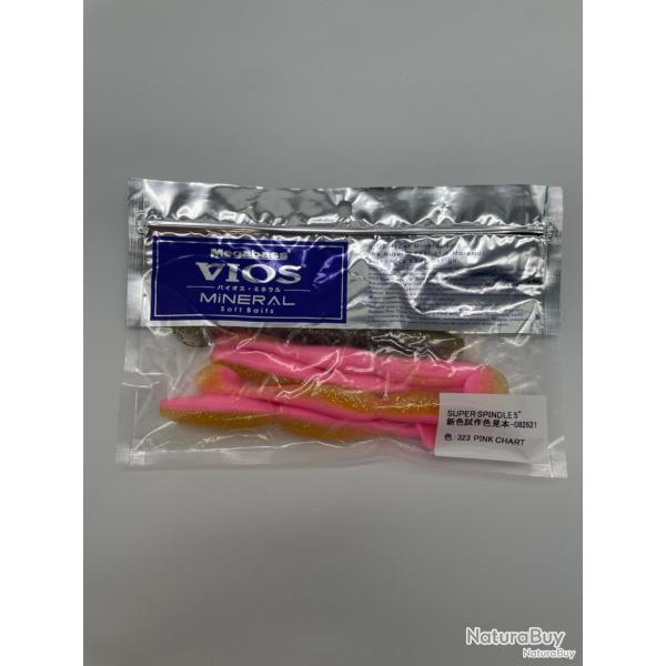 Leurre souple Megabass super spindle worm 5" pink chart + brown