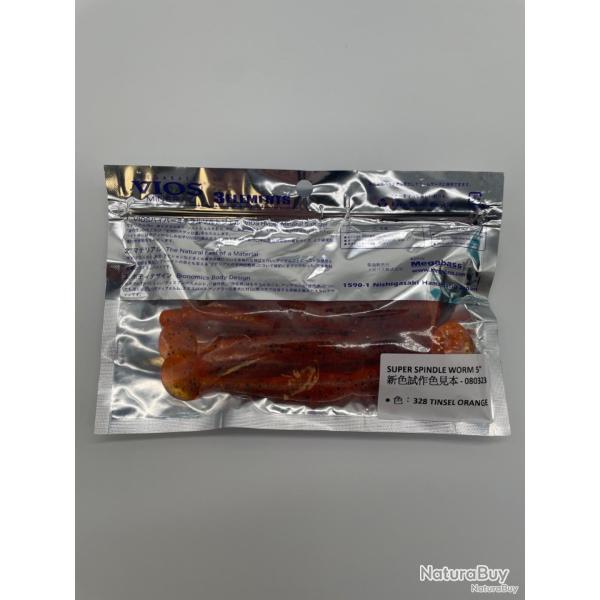 Leurre souple Megabass super spindle worm 5" tinsel brown