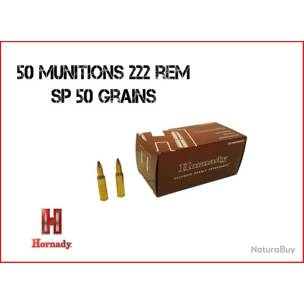 Munitions HORNADY calibre 222 Rem Spire Point 50gr - 3.2g x50