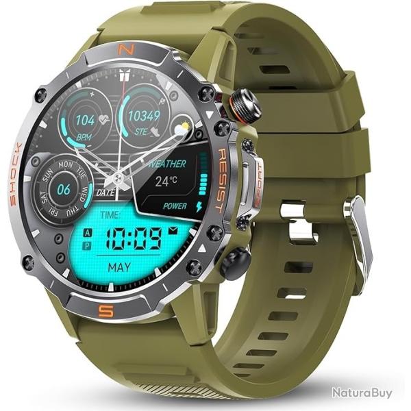 Montre Connect�e Homme Robuste Ecran AMOLED 1.43 Pouces Sport Sant� Appels Bluetooth Etanche Vert