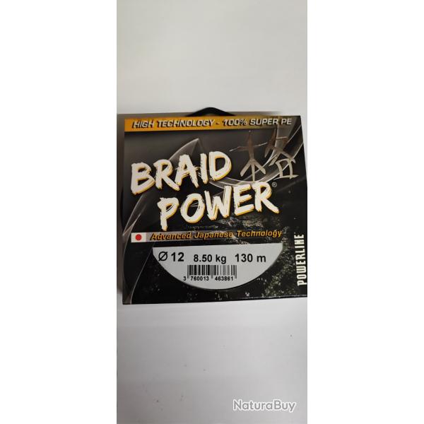 TRESSE POWERLINE BRAID POWER 130M - ?12 - 8.5 KG - NEUF
