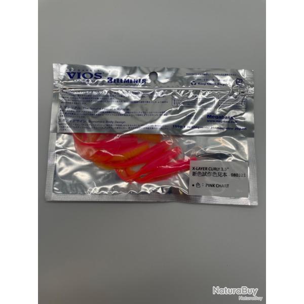 Leurre souple Megabass x-layer curly pink chart 3,5" 8 leurres