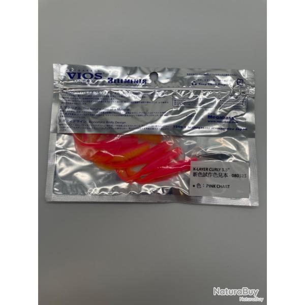 Leurre souple Megabass x-layer curly pink chart 3,5" 8 leurres