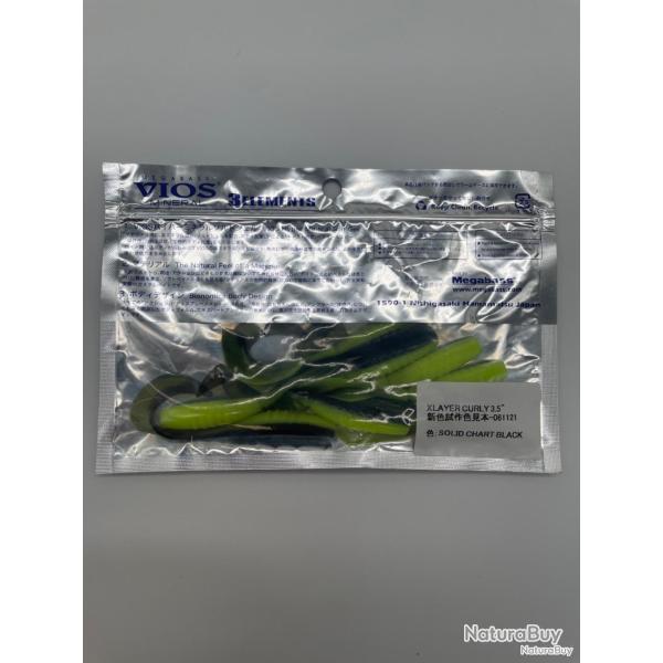 Leurre souple Megabass x-layer curly solid chart black 3,5" 8 leurres