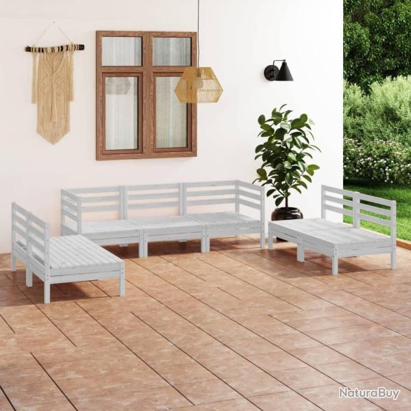 Salon de jardin 7 pcs Blanc Bois de pin massif