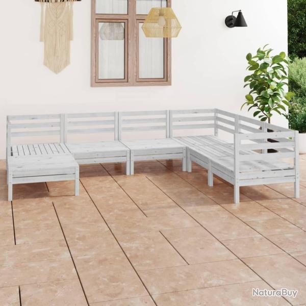 Salon de jardin 7 pcs Bois de pin massif Blanc